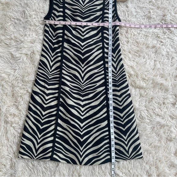 J.Crew ZEBRA LINEN shift DRESS boat neck accent button sleeveless black white 0 - Picture 8 of 9